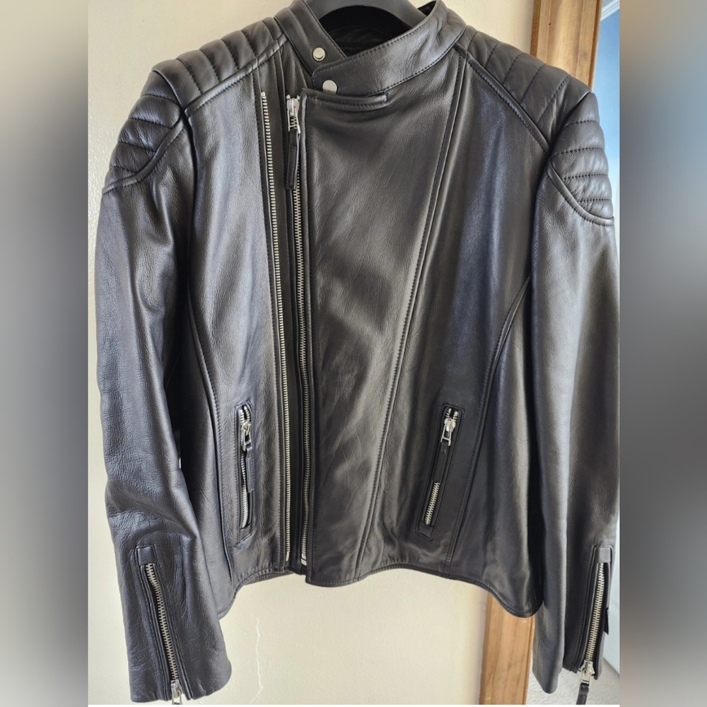 Boda Skins Men's Black Leather Biker Jacket, XL